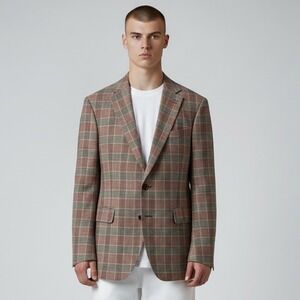 Knot Standard Bespoke Linen Blazer Red Gray Glen Plaid Solbiati Fabric Italy